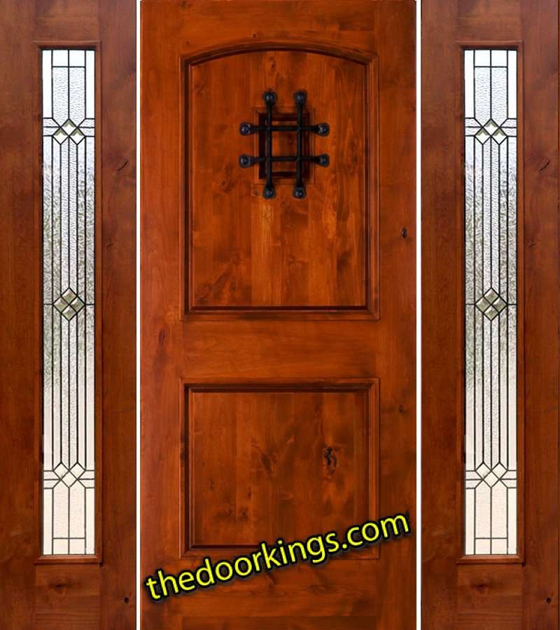 sw76 knotty alder wood door with two builder patina sidelites